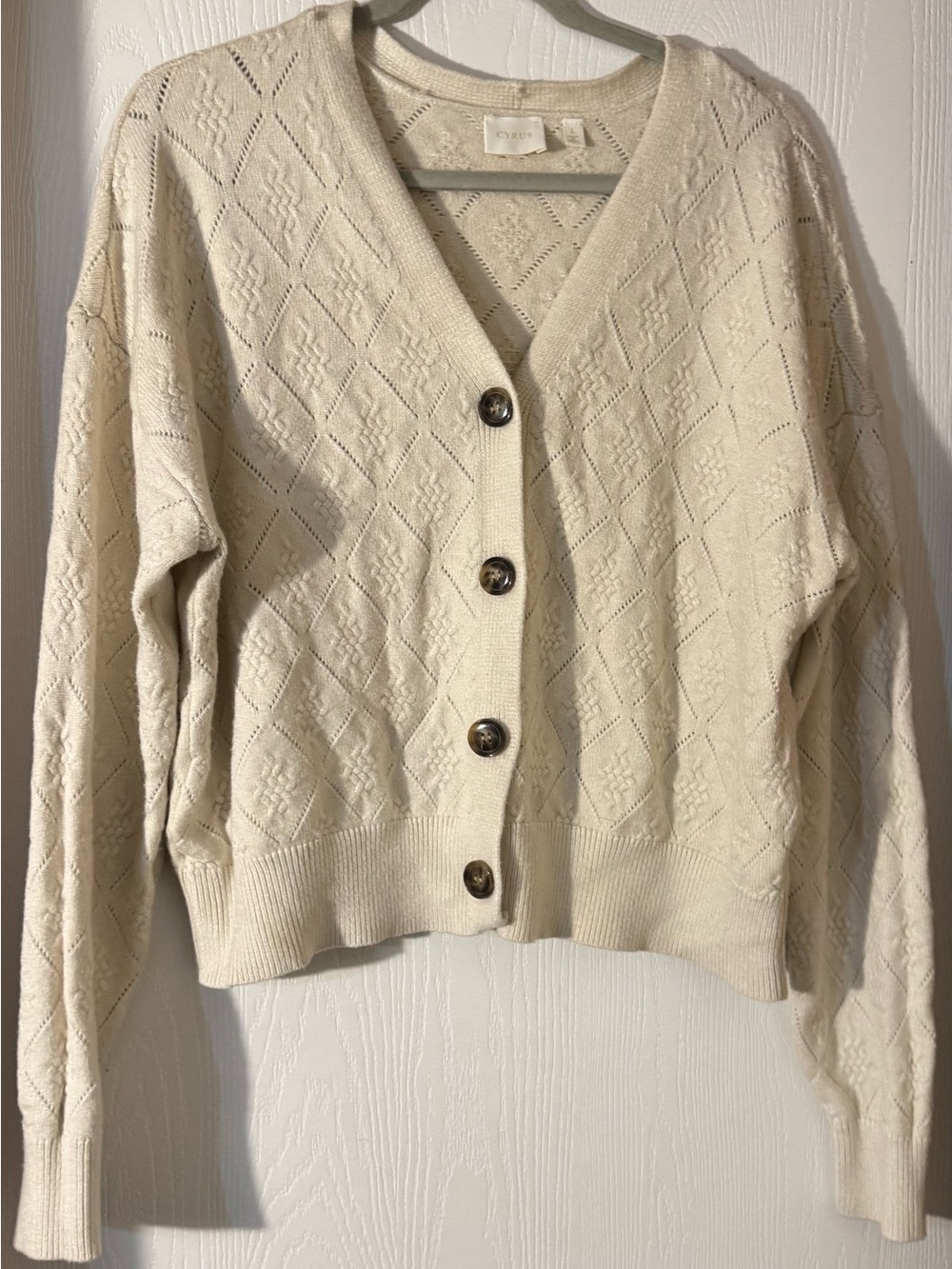 Cyrus Cream Diamond-Textured Crewneck Sweater